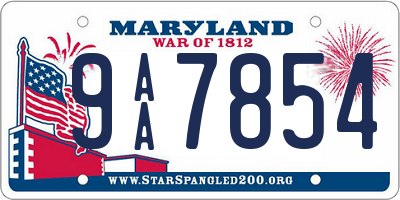 MD license plate 9AA7854