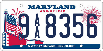 MD license plate 9AA8356