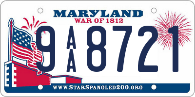 MD license plate 9AA8721