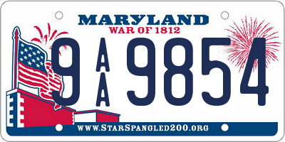 MD license plate 9AA9854