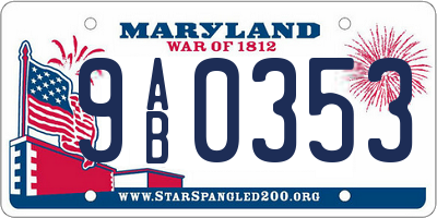MD license plate 9AB0353