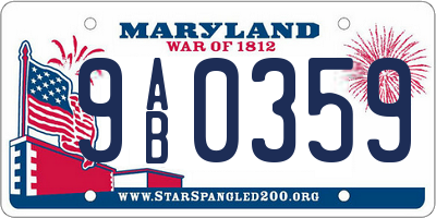 MD license plate 9AB0359