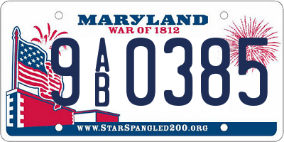 MD license plate 9AB0385