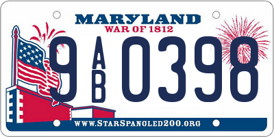MD license plate 9AB0398