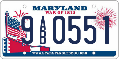 MD license plate 9AB0551
