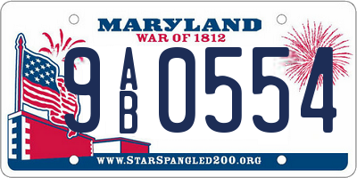 MD license plate 9AB0554