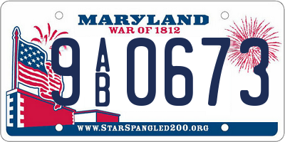 MD license plate 9AB0673