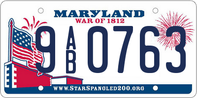 MD license plate 9AB0763