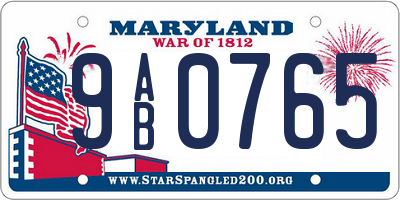 MD license plate 9AB0765