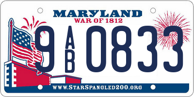 MD license plate 9AB0833