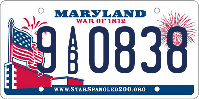 MD license plate 9AB0838