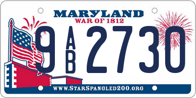 MD license plate 9AB2730