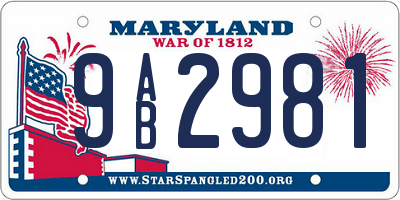 MD license plate 9AB2981