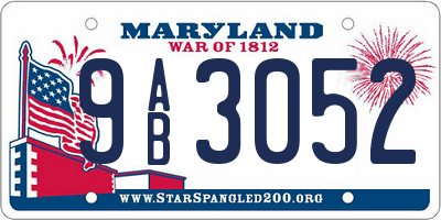 MD license plate 9AB3052