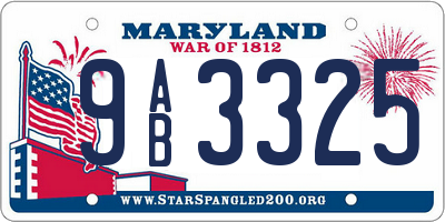 MD license plate 9AB3325