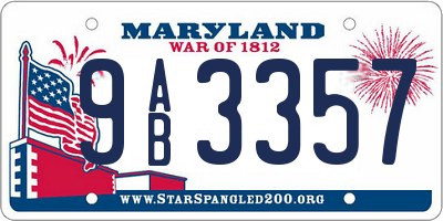 MD license plate 9AB3357