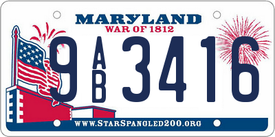 MD license plate 9AB3416