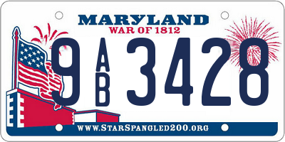 MD license plate 9AB3428