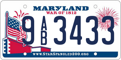MD license plate 9AB3433