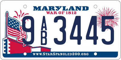 MD license plate 9AB3445
