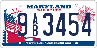 MD license plate 9AB3454