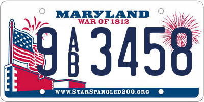 MD license plate 9AB3458