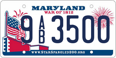 MD license plate 9AB3500