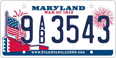 MD license plate 9AB3543