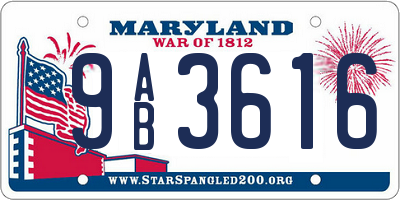 MD license plate 9AB3616