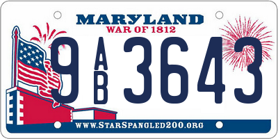 MD license plate 9AB3643