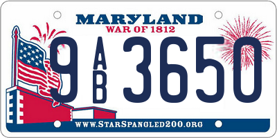 MD license plate 9AB3650
