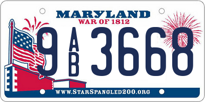 MD license plate 9AB3668