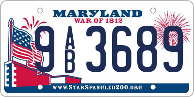 MD license plate 9AB3689