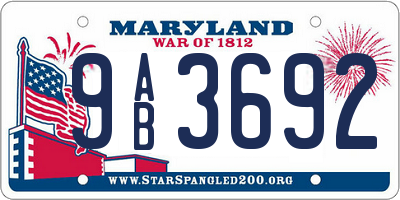 MD license plate 9AB3692