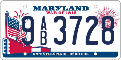 MD license plate 9AB3728