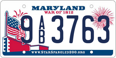 MD license plate 9AB3763