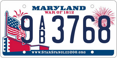 MD license plate 9AB3768