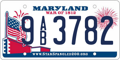 MD license plate 9AB3782