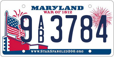 MD license plate 9AB3784