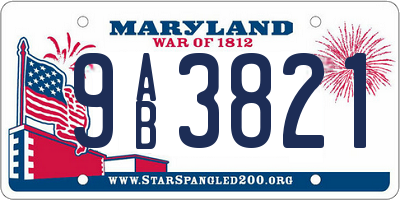 MD license plate 9AB3821