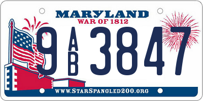MD license plate 9AB3847