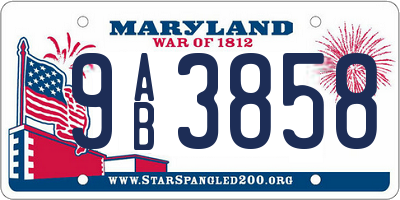 MD license plate 9AB3858