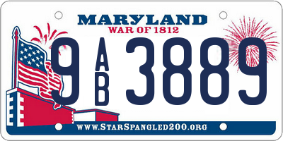 MD license plate 9AB3889