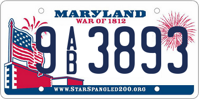 MD license plate 9AB3893
