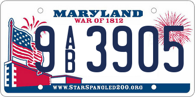 MD license plate 9AB3905