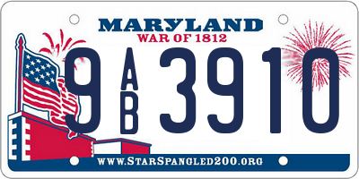 MD license plate 9AB3910