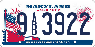 MD license plate 9AB3922