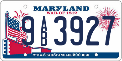 MD license plate 9AB3927