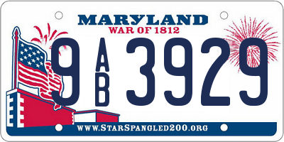 MD license plate 9AB3929