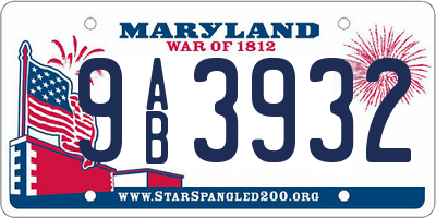 MD license plate 9AB3932